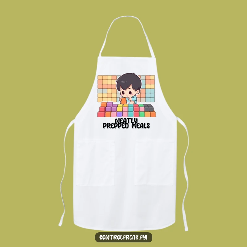 Funny Organizer Apron: Kitchen Fun with Small Character Arranging Blocks, Chef's Funny Gift