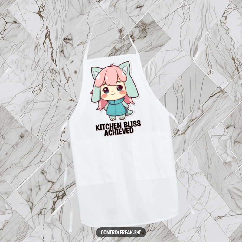 Funny Apron showing a character giving a satisfied nod while looking at an orderly kitchen, perfect for cooking humor.