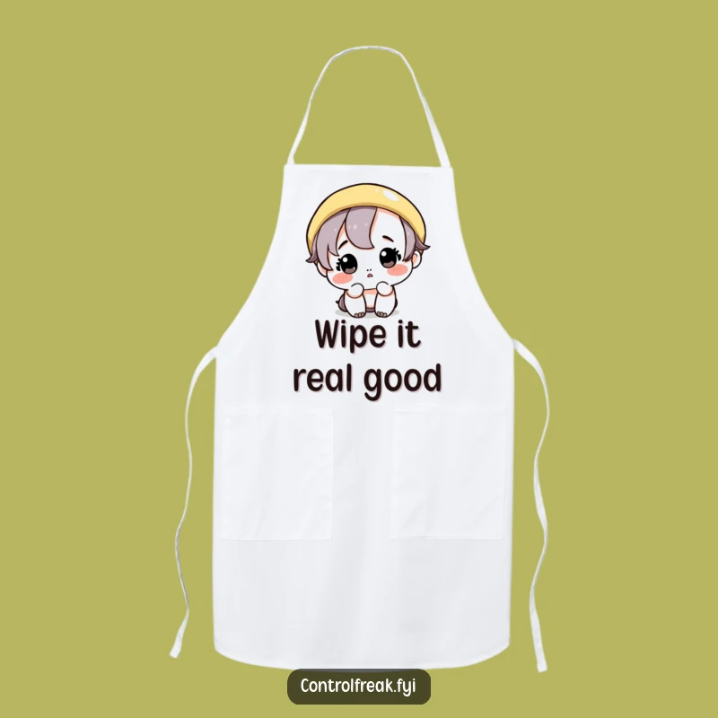 Funny Neat Freak Apron: Cute Character Wiping a Perfect Circle, Kitchen Funny Gift