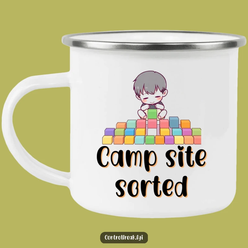Funny Camping Mug: Character Organizing Blocks, Outdoor Order Gift