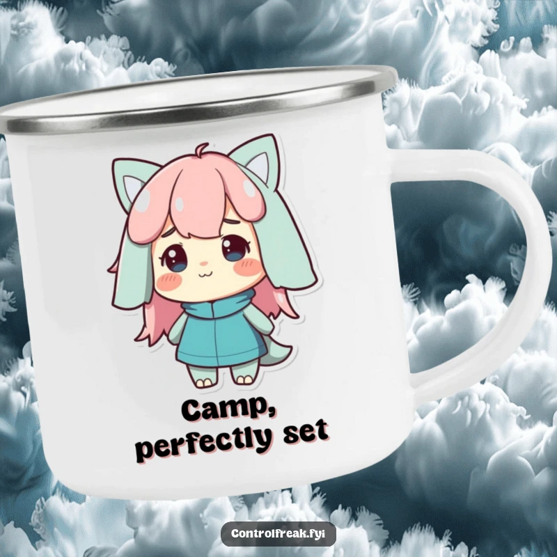 Funny Camping Mug with a character giving a satisfied nod, appreciating an orderly campsite, perfect for outdoor humor.