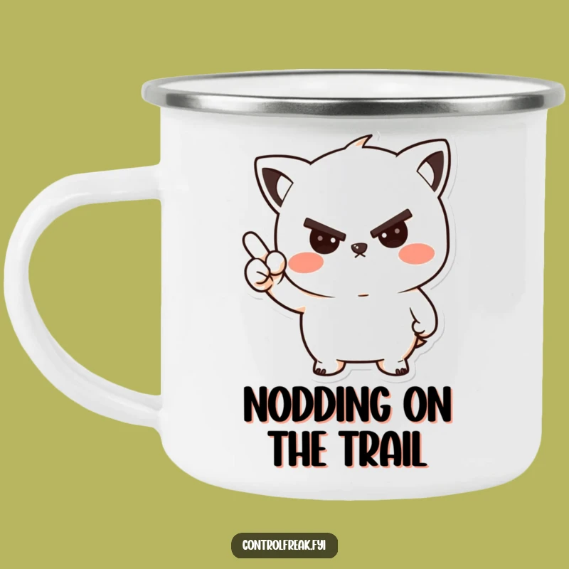 Funny Kawaii Nod Camping Mug: Stern, Friendly Approval for Your Outdoor Sips