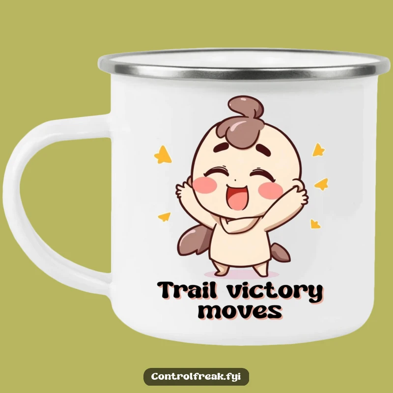 Funny Enamel Camping Mug: Satisfied Gesturer, Outdoor Triumph Gift