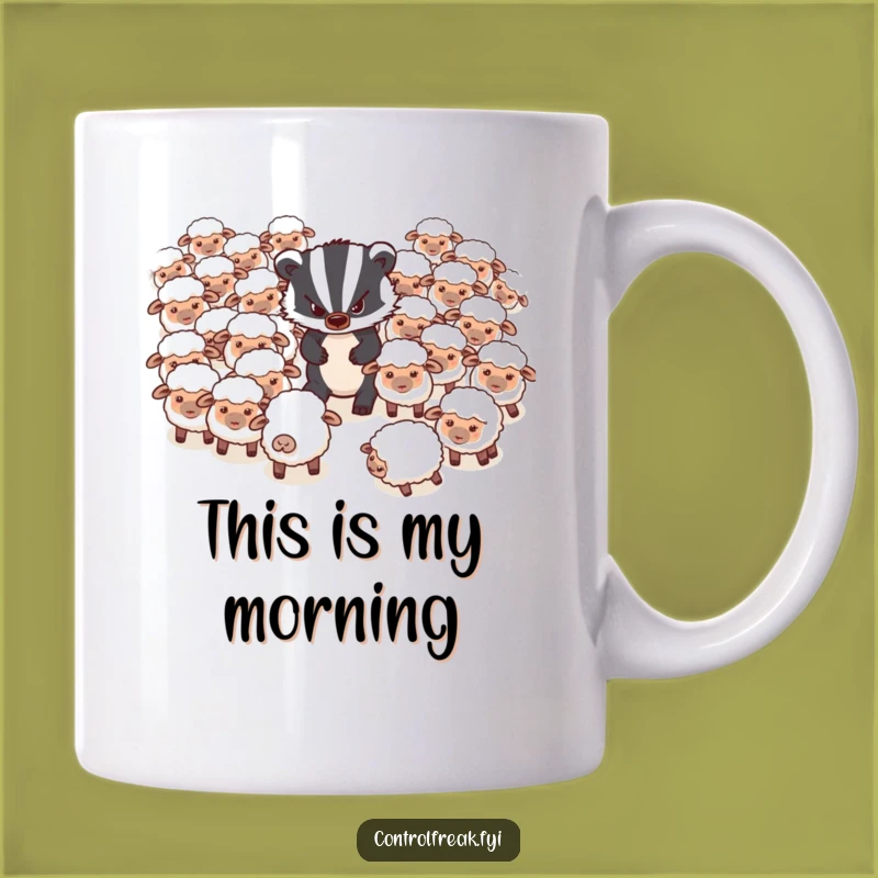 Funny Badger Sheep Mug: Grumpy Badger Herds Sheep, Perfect Funny Gift