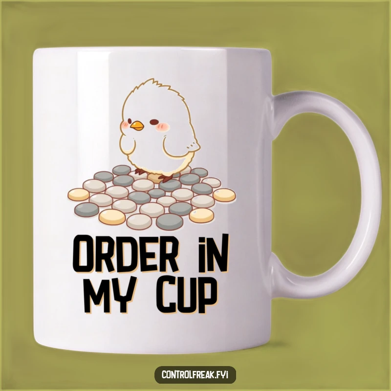 Funny Bird Pattern Mug: Organized Bird Arranges Pebbles, Perfect Funny Gift