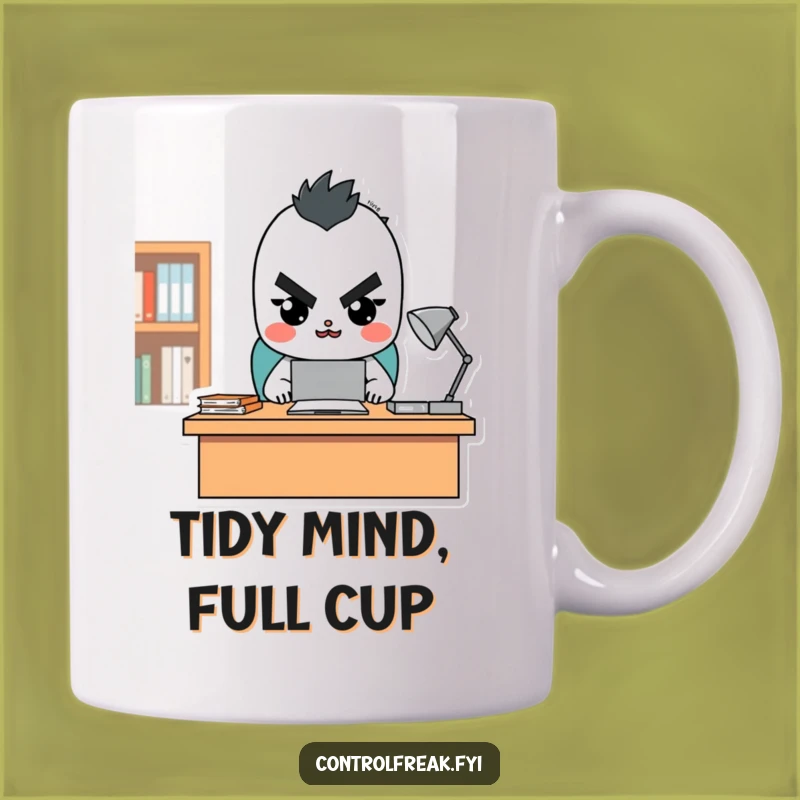 Funny Tidy Desk Character Mug - Happy Stern Organizer Gift for Coffee Lovers