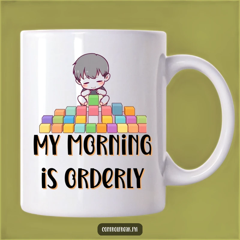 Funny Organizing Mug: Small Character Arranging Blocks, Orderly Gift