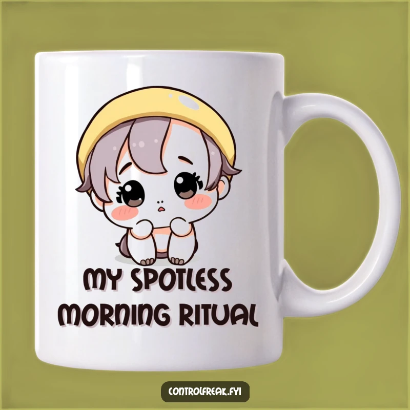 Funny Neat Freak Mug: Cute Character Wiping a Perfect Circle, Ideal Gift
