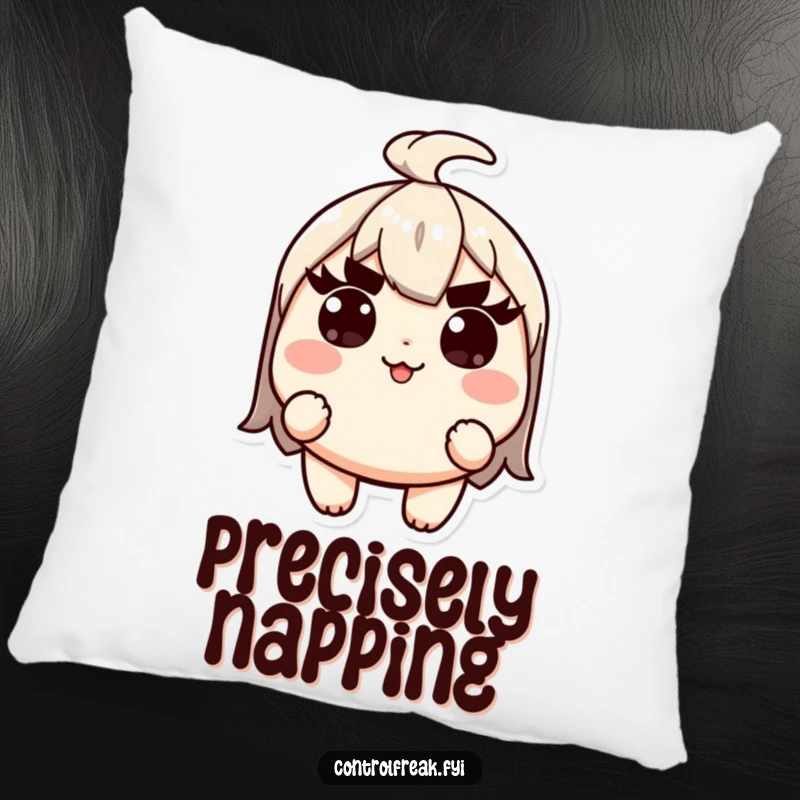 Funny Kawaii character pillow, with raised eyebrows, embodying precision and offering comfort with humor.