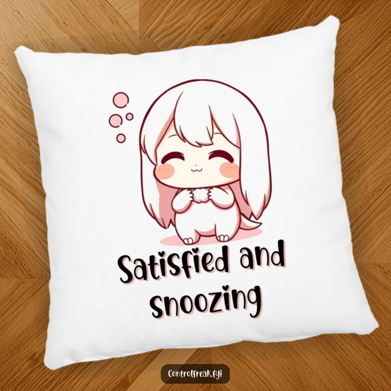 Funny pillow with a character sighing contentedly over an arrangement, bringing peaceful humor and comfort.
