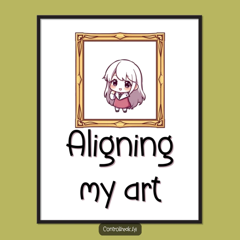 Funny Decorator Digital Art: Character Adjusting Tilted Frame, Wall Art Funny Gift