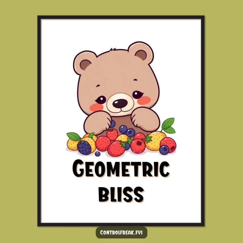 Funny Bear Digital Art Print: Geometric Berry Graphic for Instant Organized Decor