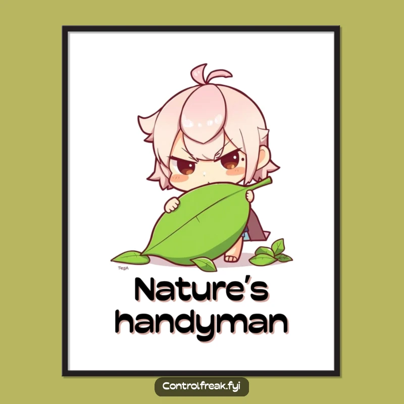 Funny Determined Leaf Straightener Digital Art: Instant Nature Charm