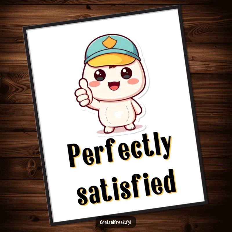 Funny kawaii character giving a thumbs-up for impeccable order, printable digital art for instant home decor, unique funny gift.