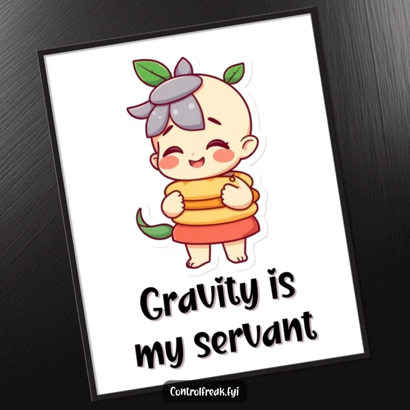 Funny character pleased with a perfectly balanced stack on this digital art, a harmonious and humorous piece.