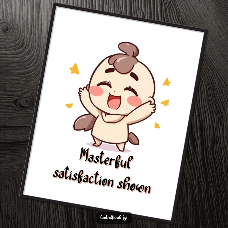 Funny digital art print of a character performing fast, ordered gestures with extreme satisfaction, ideal for humorous wall decor, a great gift.