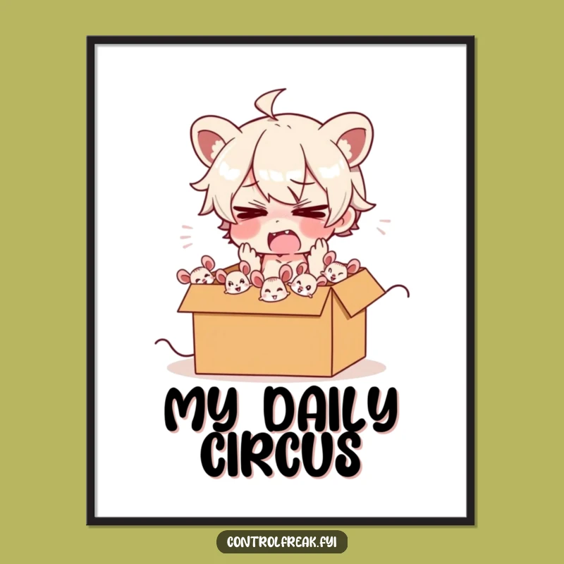 Funny Frazzled Mouse Herder Print: Chaotic Wall Art, Instant Gift