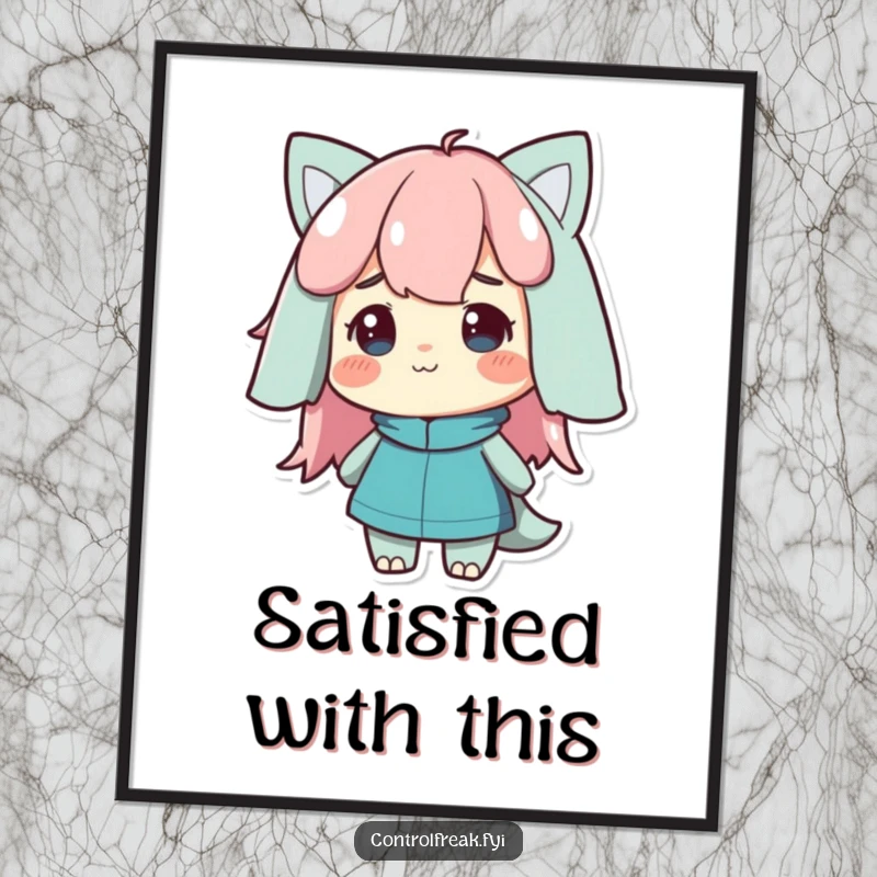 Funny Digital Art Print of a character with a satisfied nod, admiring an orderly scene, conveying peace and humor.