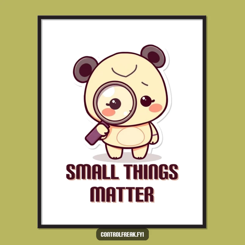 Funny Obsessed Detective Digital Art: Tiny Character Magnifying Glass Print, Instant Funny Gift Download