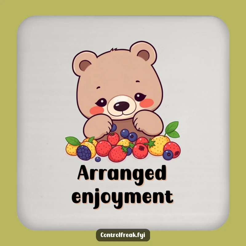 Funny Bear Drink Coaster: Protect Surfaces with Geometric Berry Arrangement Theme