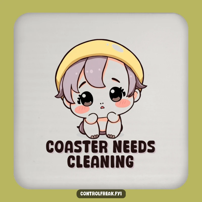 Funny Neat Freak Coaster: Cute Character Wiping a Perfect Circle, Bar Funny Gift