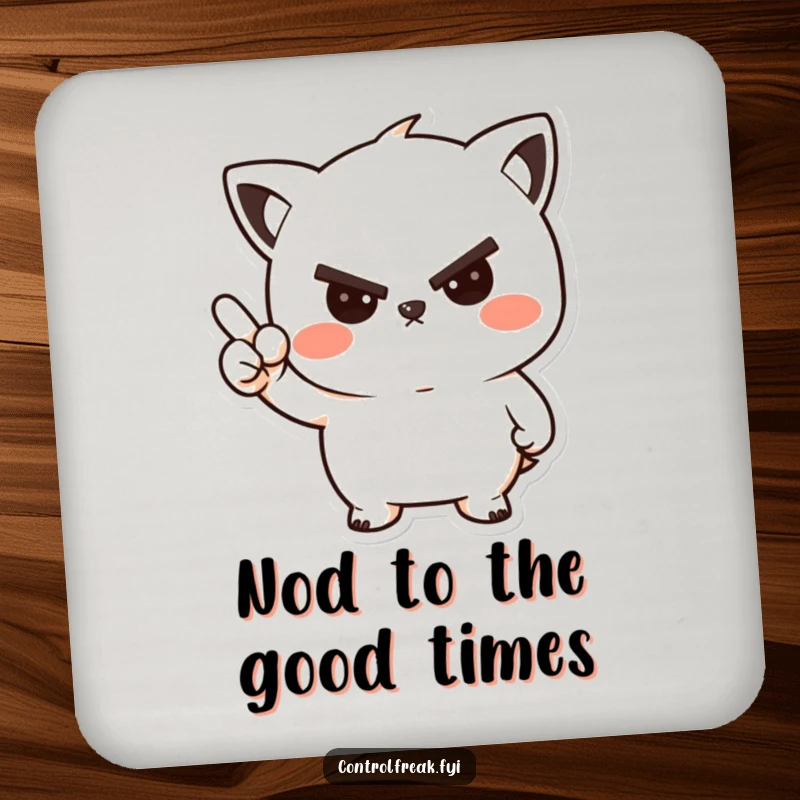 Funny set of kawaii drink coasters with a character giving a stern but friendly nod, perfect for humorous protection.