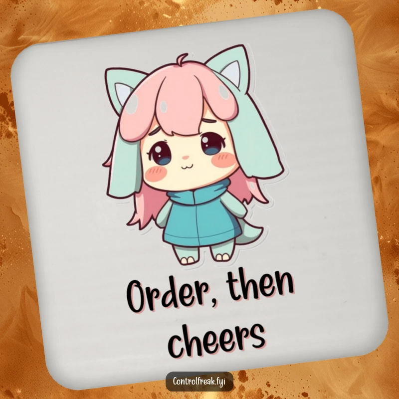 Funny Drink Coaster featuring a character giving a satisfied nod to an orderly arrangement, offering protection humorously.