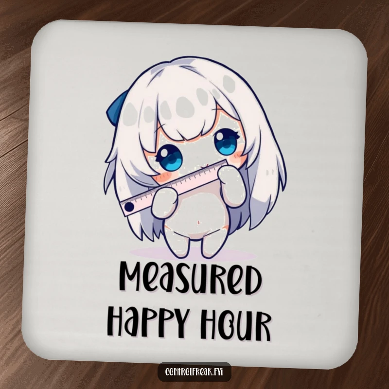 Funny character coaster featuring precise measurement with a tiny ruler, a small yet humorous accessory for any table.