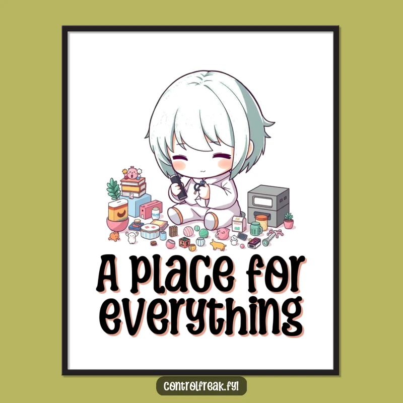 Funny Organizer Poster: Character Sorting Tiny Items, Wall Art Funny Gift
