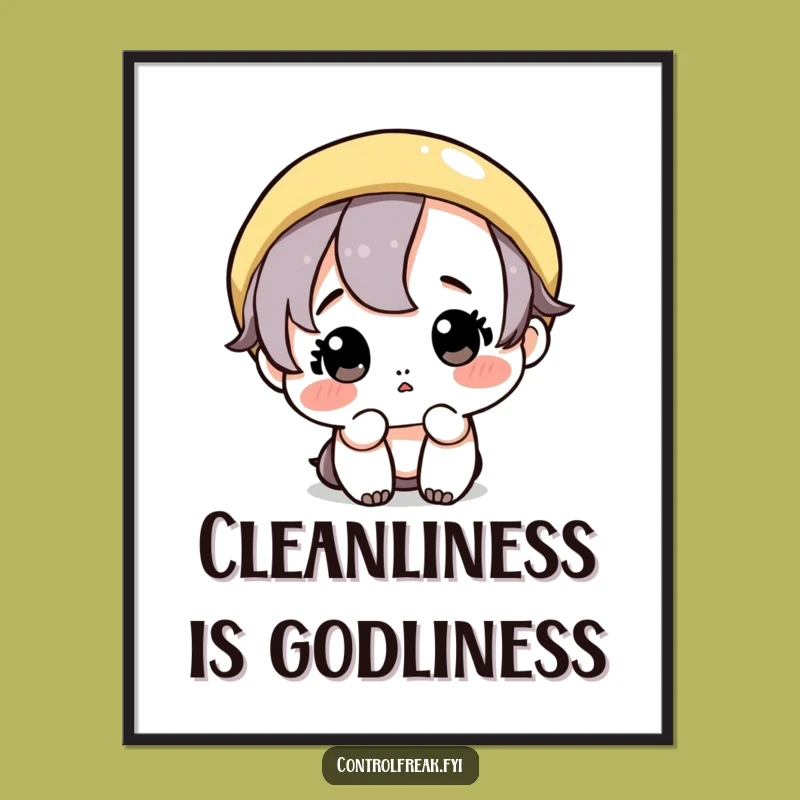 Funny Neat Freak Poster: Cute Character Wiping a Perfect Circle, Artful Funny Gift