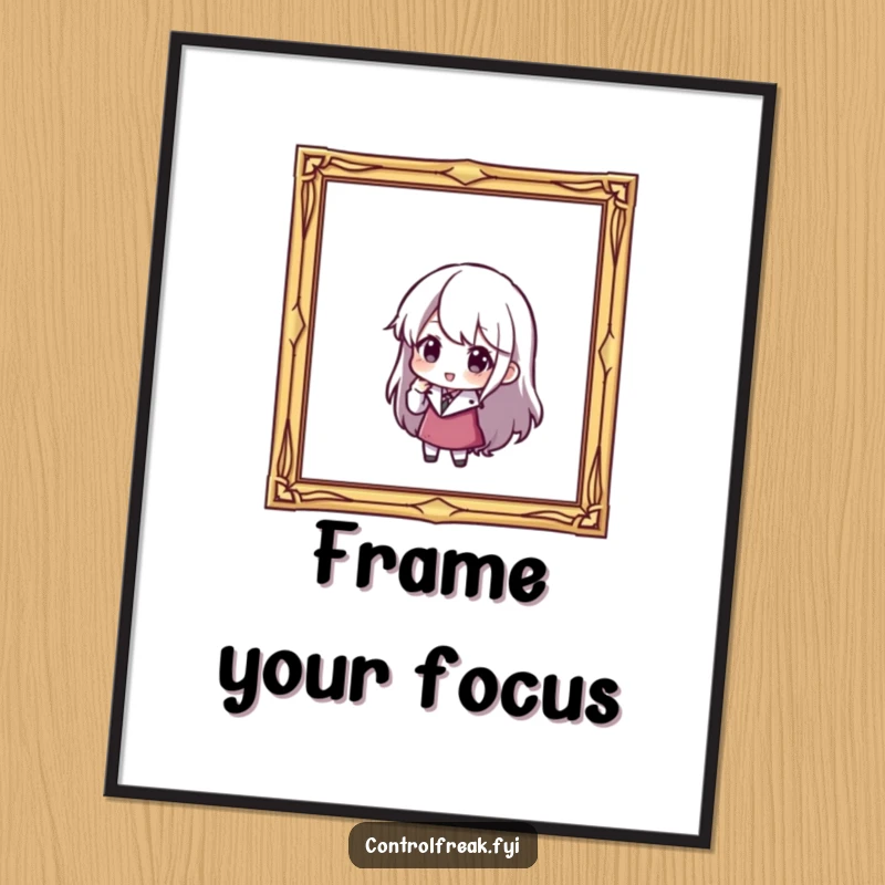 Funny poster: A character is carefully adjusting a slightly tilted picture frame, emphasizing meticulous attention to detail.