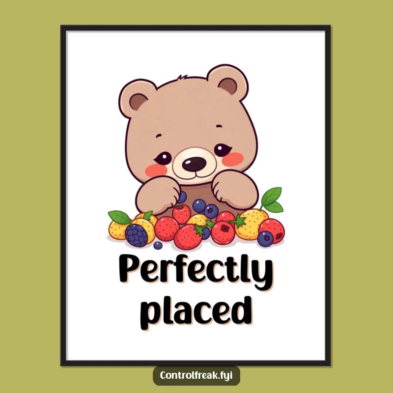 Funny Bear Poster: Geometric Berry Art for a Focused and Humorous Space