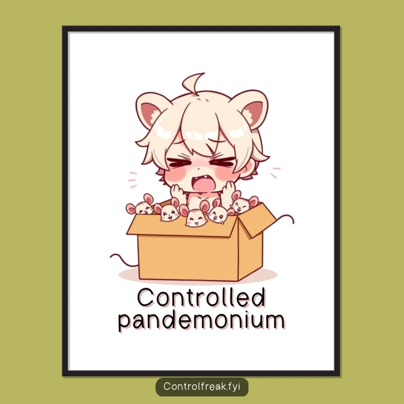 Funny Frazzled Mouse Herder Poster: Chaotic Fun Art, Artistic Gift