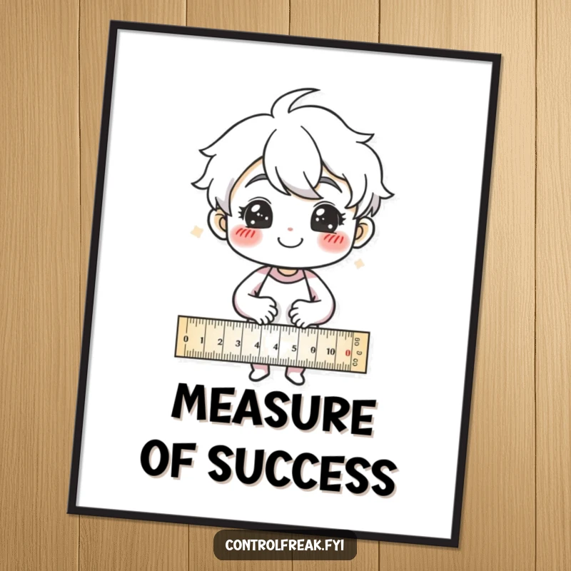 Funny Poster: Character smiling proudly while drawing precise lines with a ruler, a humorous artwork celebrating accuracy.