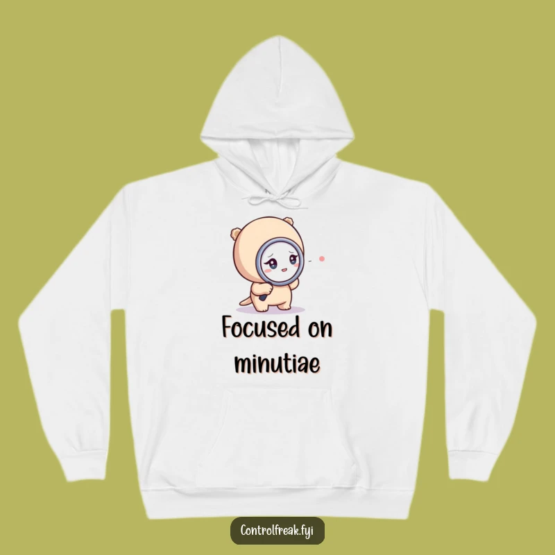 Cozy Funny Hoodie: Tiny Magnifying Character, Warm Focused Gift