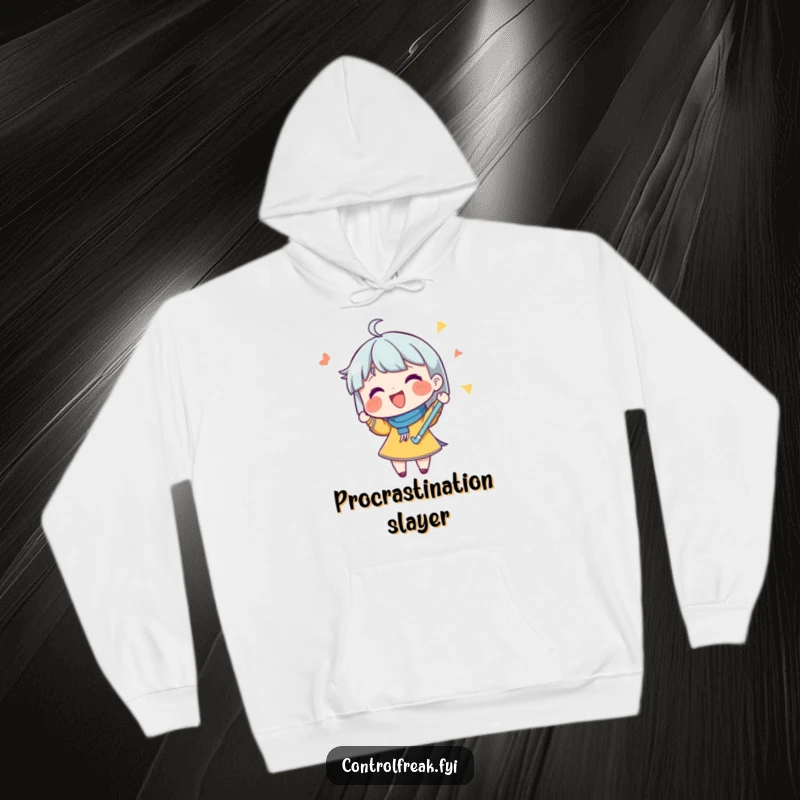 Funny hoodie featuring a character joyfully checking off a list with a stylish flourish, perfect for cozy, productive days.