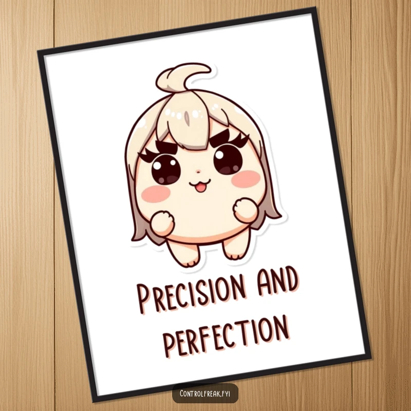 Funny Free Printable Wall Art of a Kawaii character with intensely focused, raised eyebrows, ensuring perfect alignment and precision.