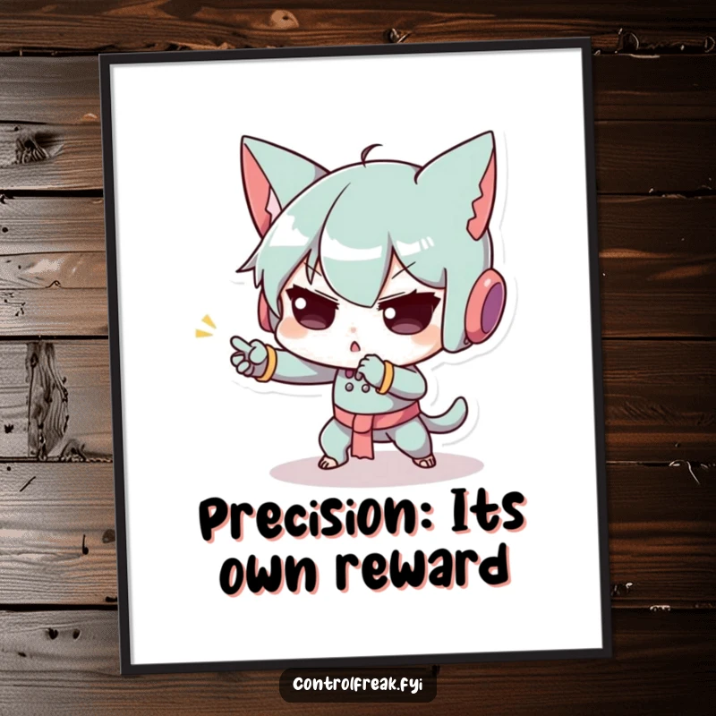 Funny Free Printable Wall Art of a character performing a highly precise, tiny movement with exaggerated concentration, ready to hang.