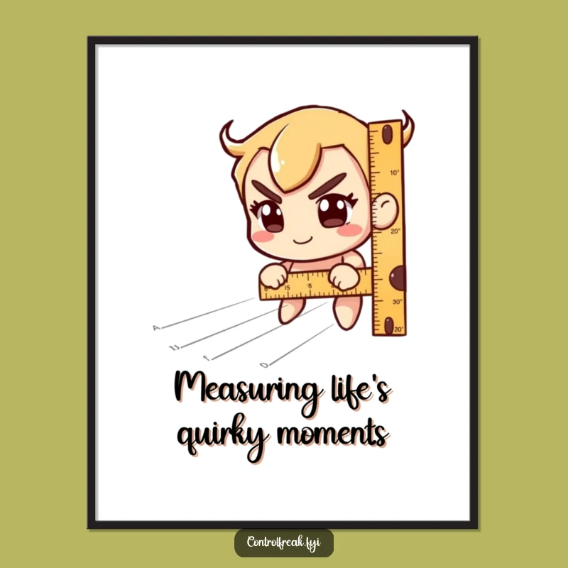 Funny Free Printable Wall Art: Ruler Character Measuring Imaginary Lines, Quirky Decor Downloadable