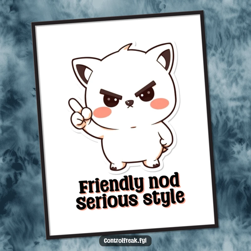 Funny Free Printable Wall Art: Kawaii character delivering a stern yet surprisingly friendly and approving nod, adding personality.