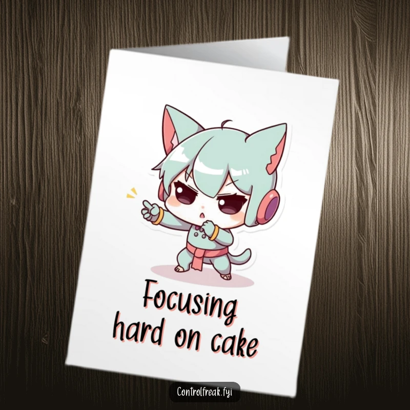 Funny Free Printable Birthday Card featuring a character concentrating intensely on a tiny, precise movement, ready to download.