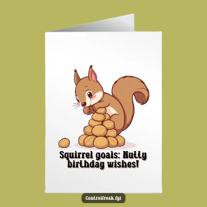 Funny Free Printable Birthday Card: Meticulous Squirrel Nut Pyramid - DIY Downloadable Gift