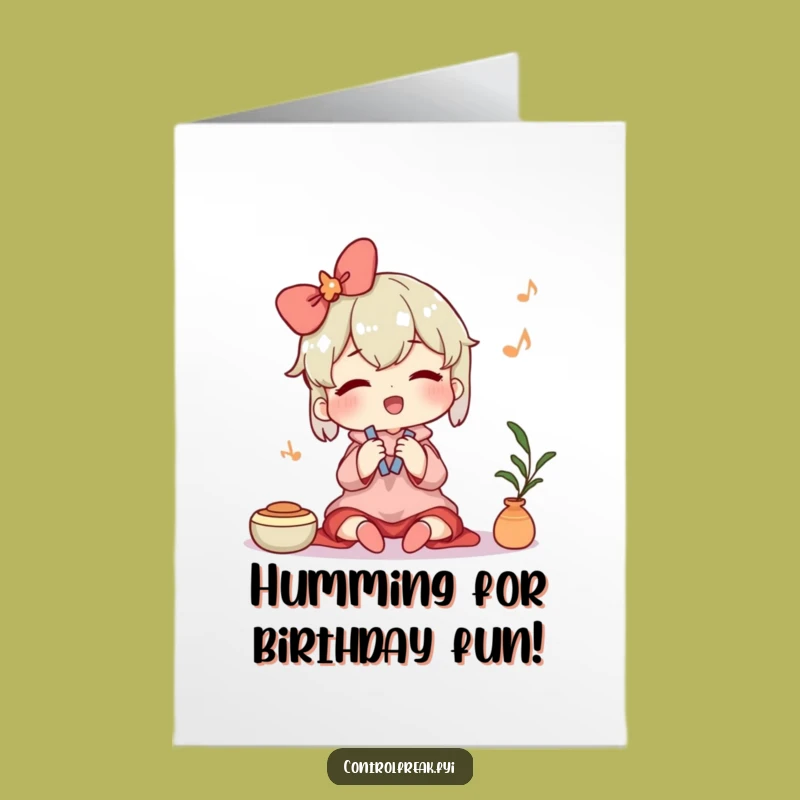 Free Printable Birthday Card: Content Humming Tidy Character Gift