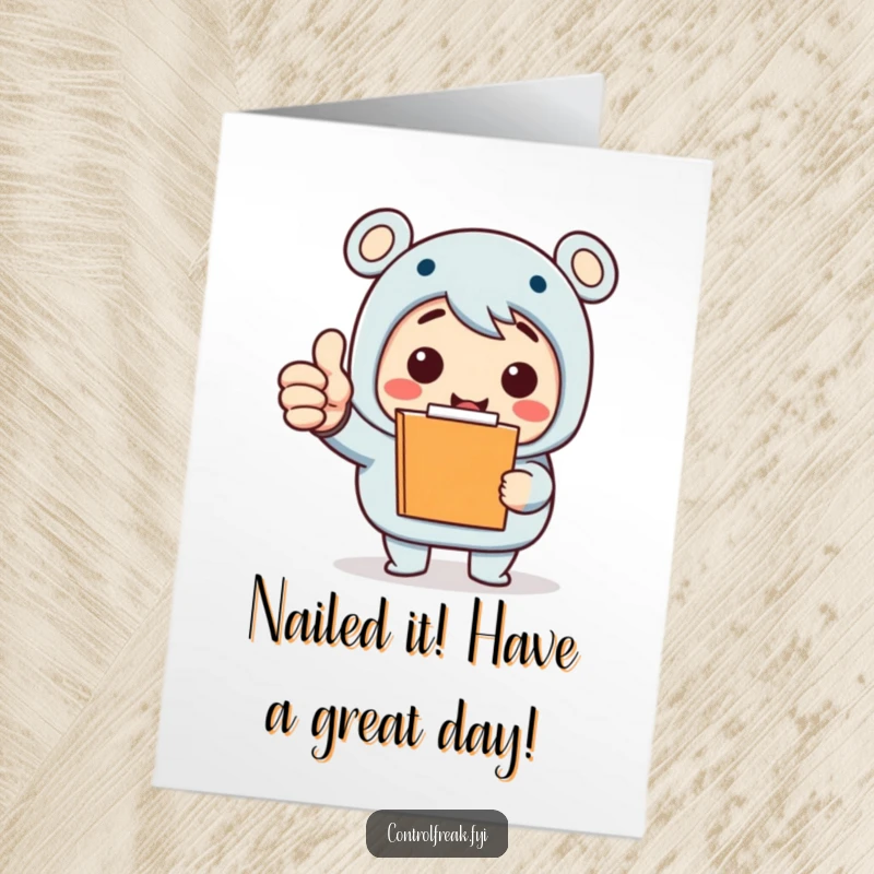 Funny Free Printable Birthday Card: Enthusiastic clipboard character giving a massive thumbs up for a tiny task.