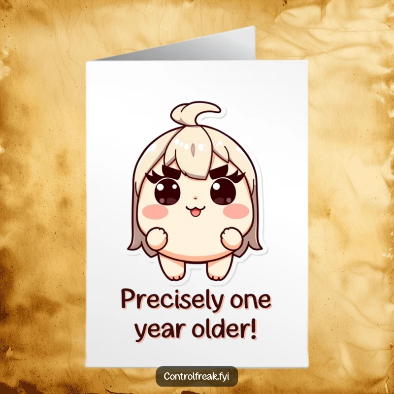 Funny Free Printable Birthday Card showing a Kawaii character with raised eyebrows, ensuring perfect execution of birthday plans.