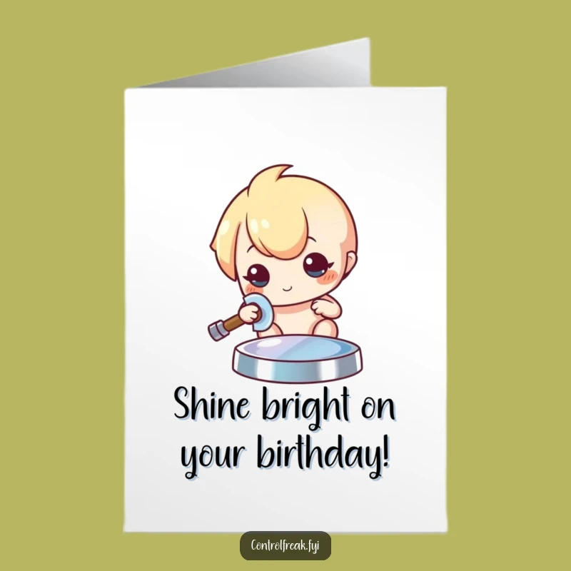 Free Printable Birthday Card: Shiny Kawaii Character Polishes Wishes For You