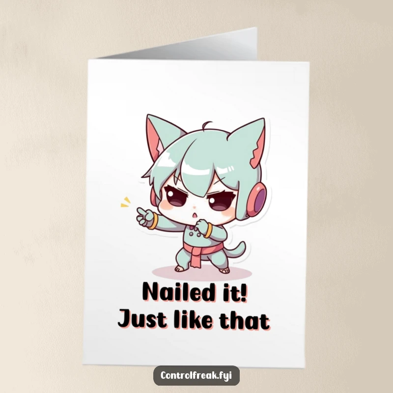 Funny Free Printable Congratulations Card showing a character with extreme focus on a small action, perfect for download.