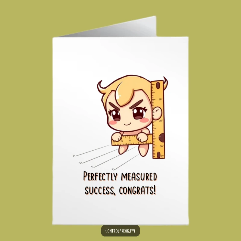 Free Printable Congrats Card: Ruler Character Measuring Success, Humorous Achievement Downloadable