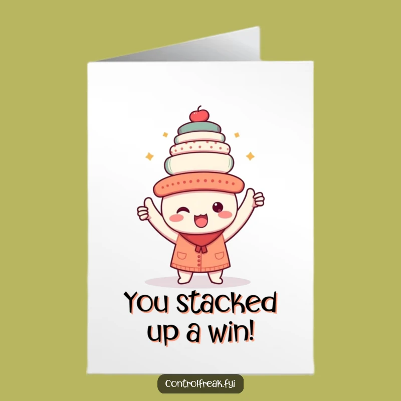 Free Printable Congrats Card: Triumphant Kawaii Character Organized Stack Funny Gift