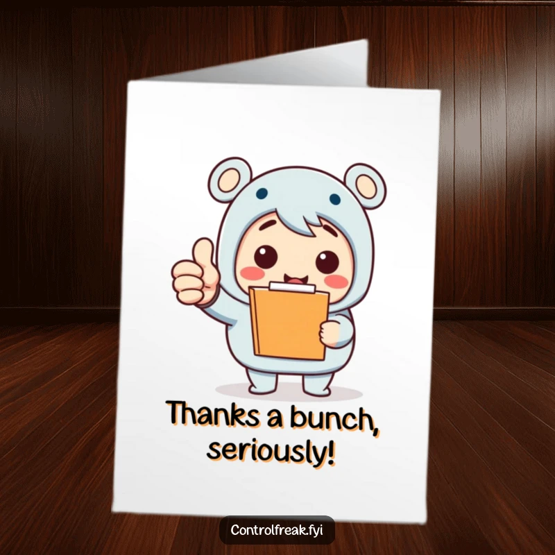 Funny Free Printable Thank You Card: Clipboard character giving enthusiastic thumbs up for a simple favor.